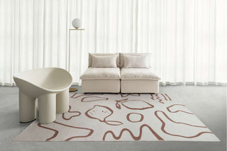 Poya Brown and Ivory Hand Drawn Washable Rug