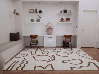 Poya Brown and Ivory Hand Drawn Washable Rug
