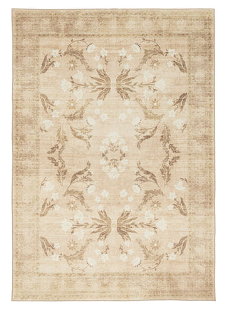 Rosas Beige and Ivory Vintage Floral Washable Rug