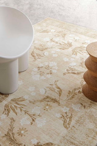 Rosas Beige and Ivory Vintage Floral Washable Rug