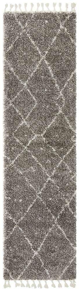 Rug Culture RUGS 200x80cm Nahla Grey Fringed Tribal Runner (Discontinued)