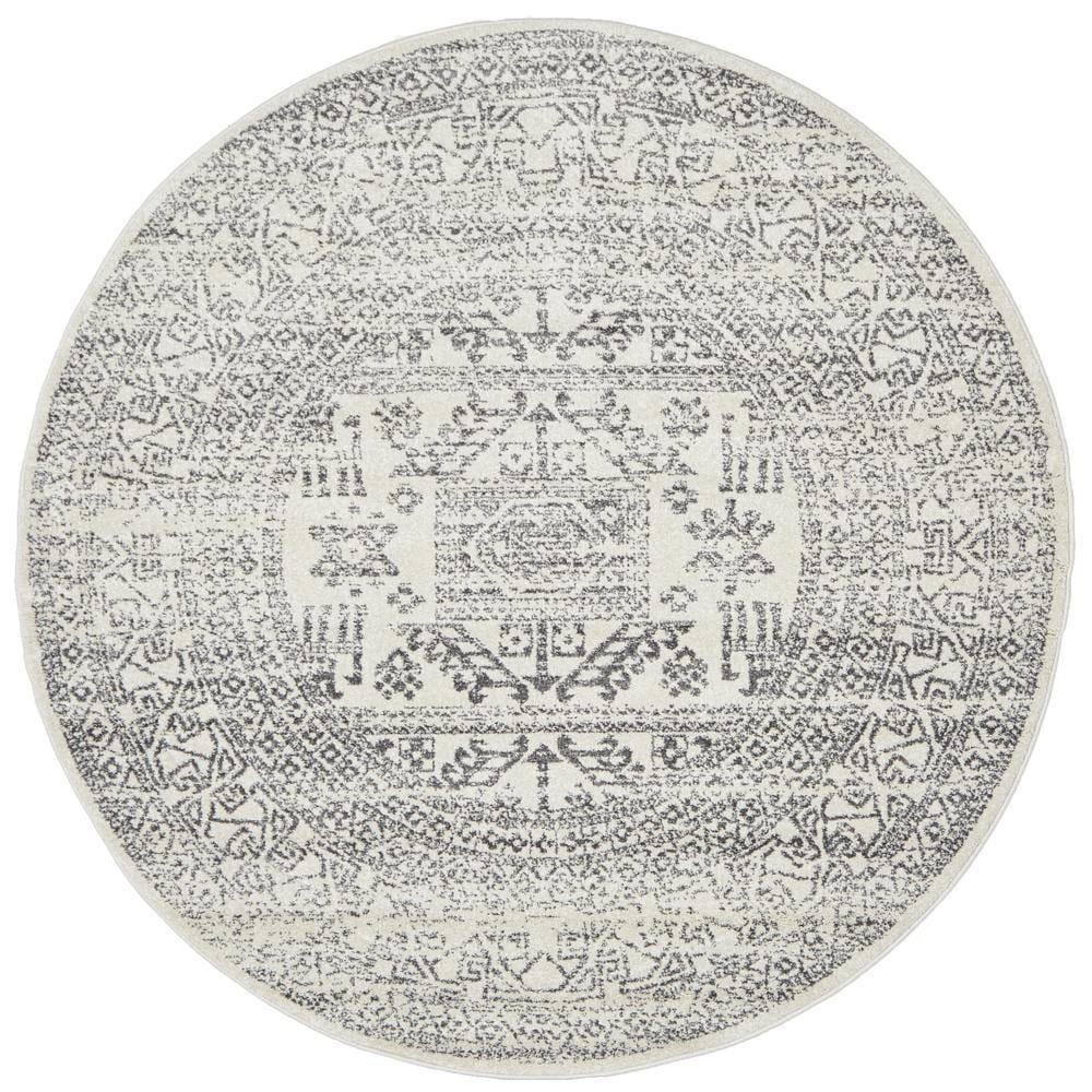 Rug Culture RUGS Addison Aztec Round Rug - Silver