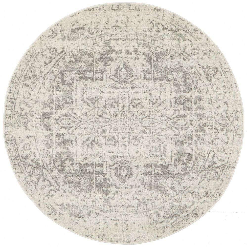Bafra Distressed Grey & Ivory Transitional Round Rug