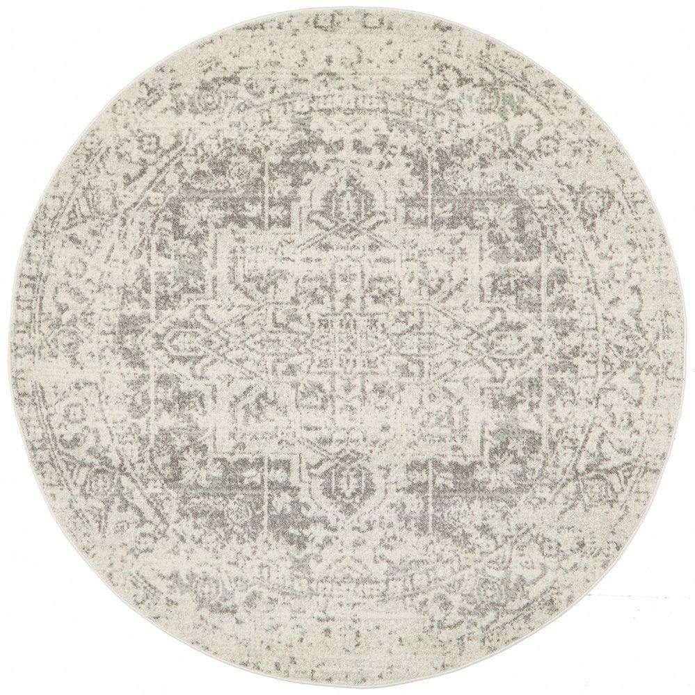 Rug Culture RUGS Bafra Distressed Grey &amp; Ivory Transitional Round Rug