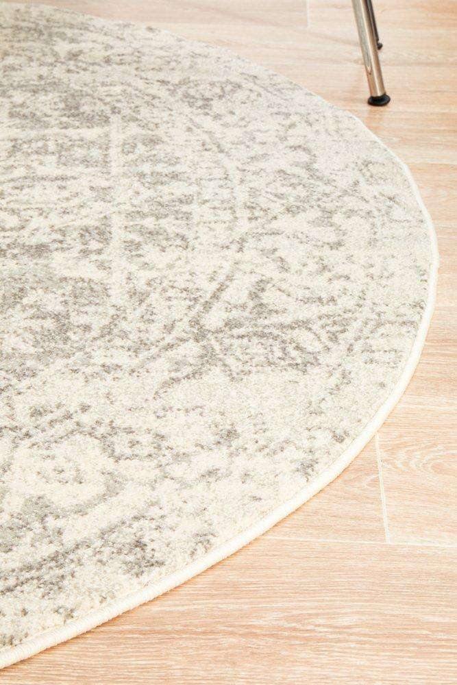 Bafra Distressed Grey & Ivory Transitional Round Rug