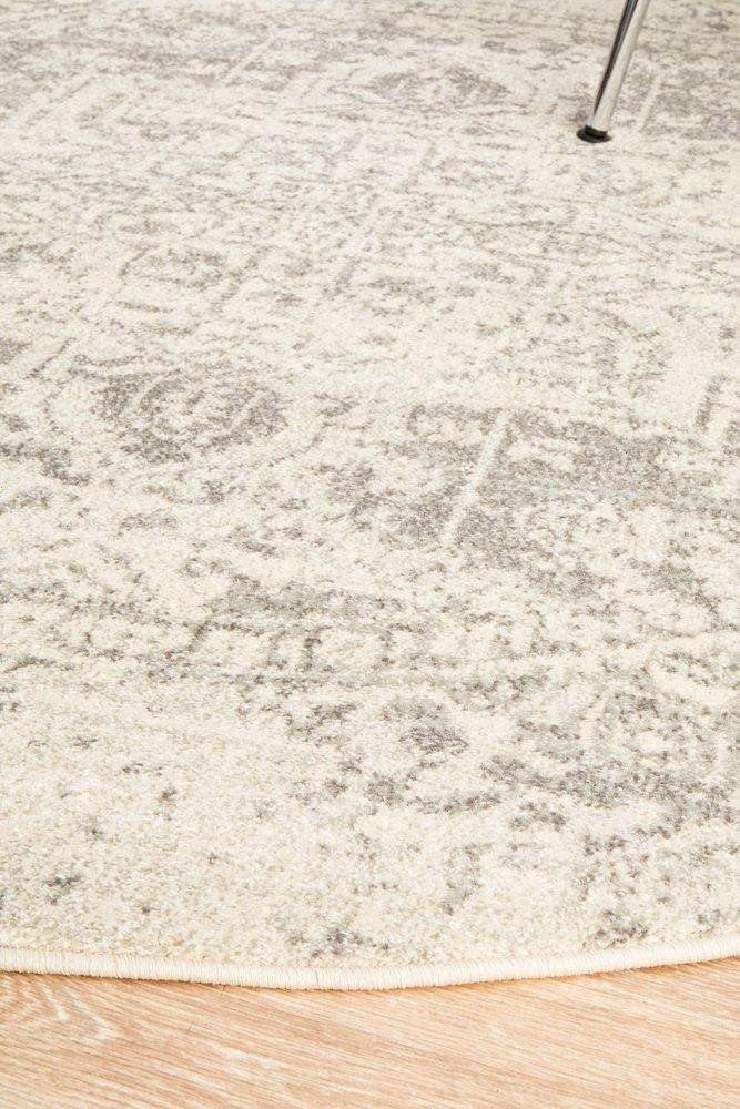 Bafra Distressed Grey & Ivory Transitional Round Rug