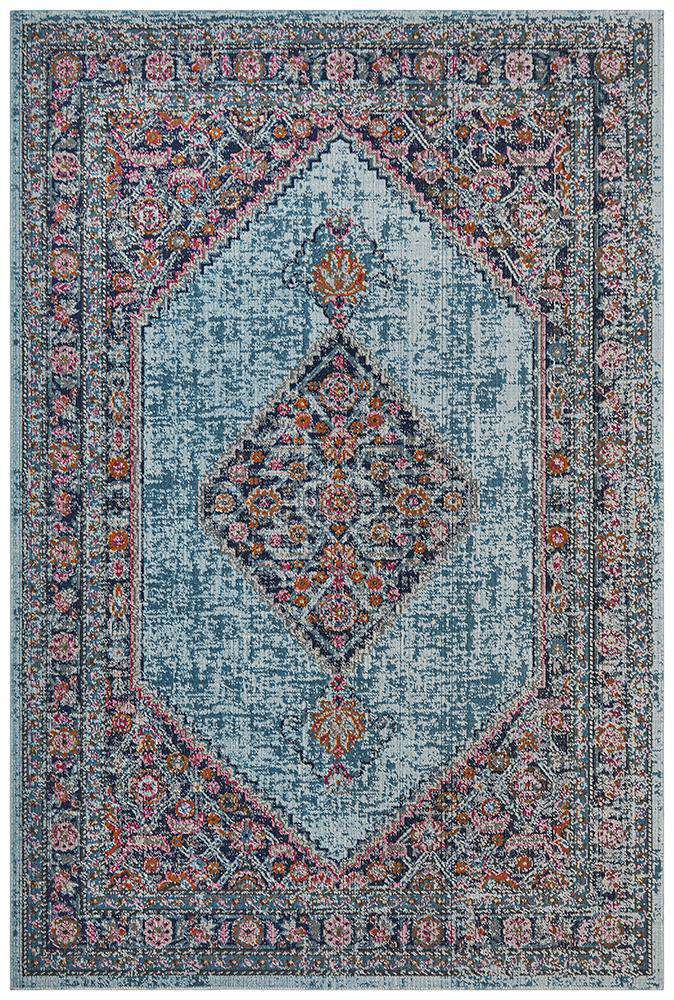 Fethiye Blue Distressed Diamond Rug | Simple Style Co