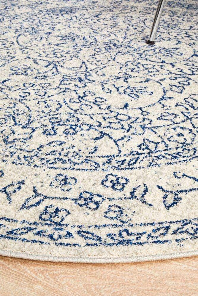Rug Culture RUGS Formosa White Grey &amp; Blue Transitional Round Rug
