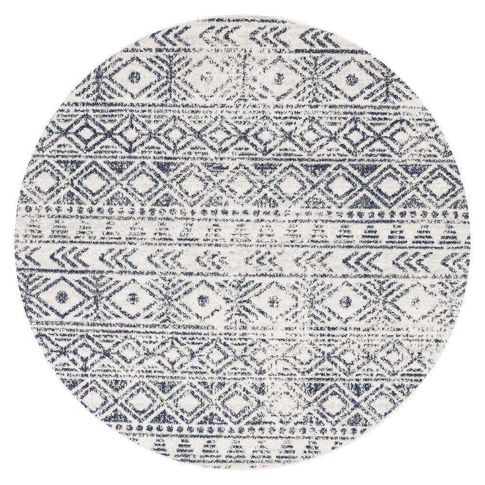 Rug Culture RUGS Ismail White Blue Tribal Round Rug