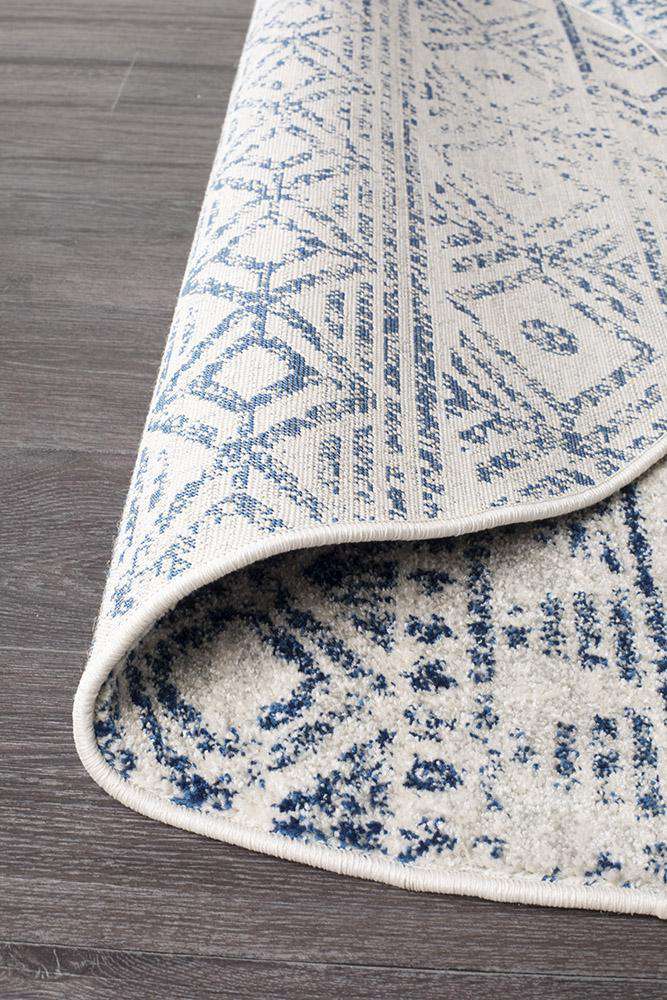 Rug Culture RUGS Ismail White Blue Tribal Round Rug