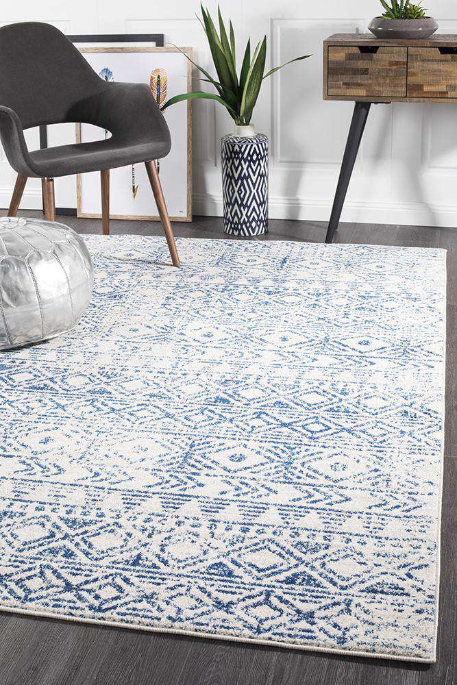 Rug Culture RUGS Ismail White Blue Tribal Rug