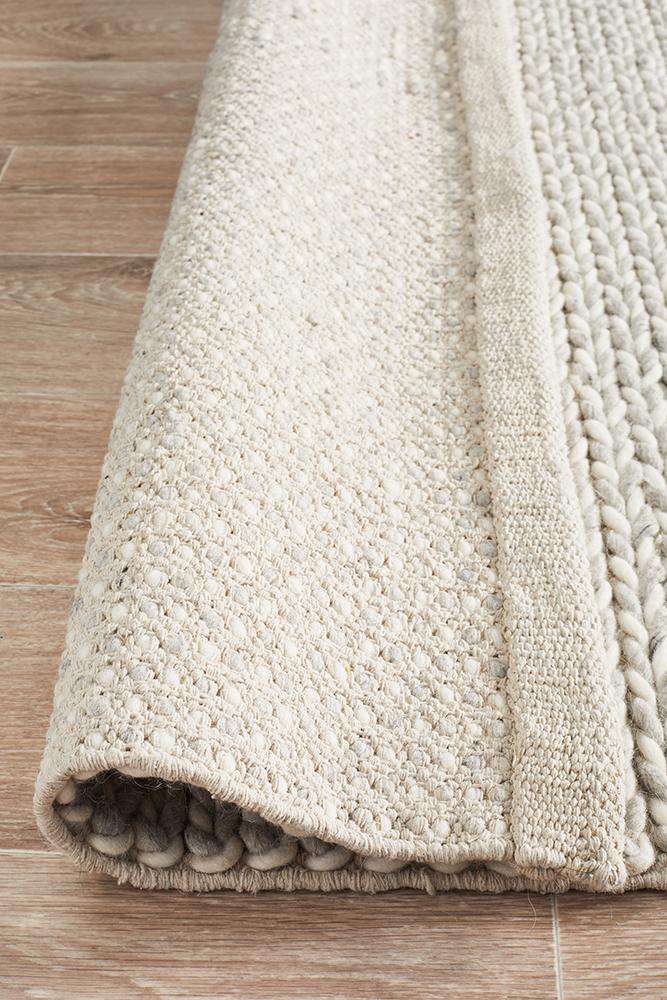 Kelowna Grey & Ivory Braided Wool Rug Simple Style Co