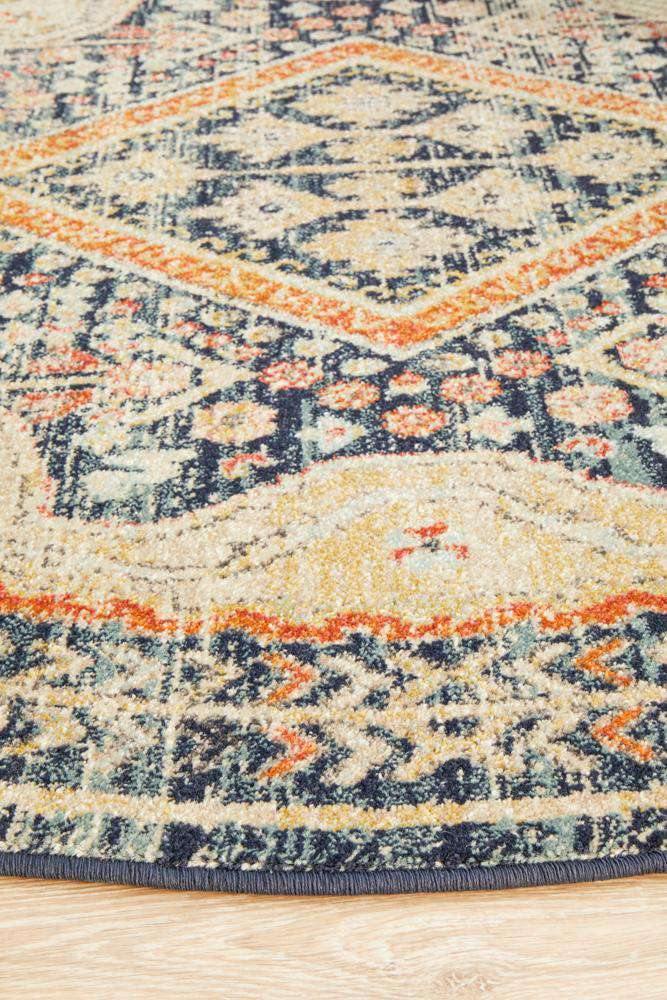 Rug Culture RUGS Legacy Navy &amp; Rust Transitional Round Rug