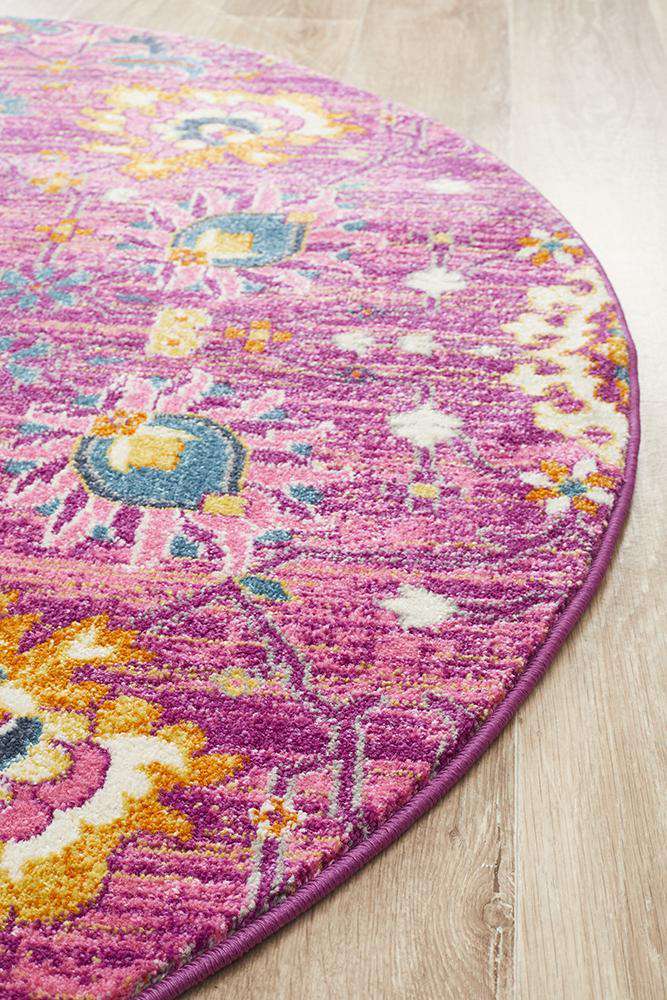 Rug Culture RUGS Lisse Traditional Round Rug - Fuchsia