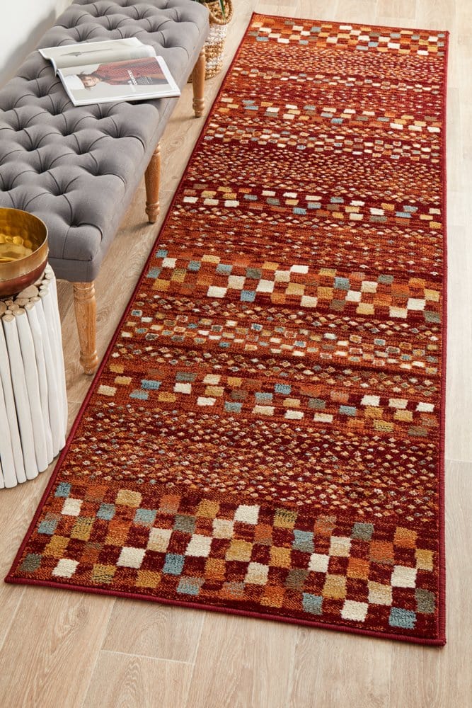 Rug Culture Rugs Oxford Squares Rust Runner