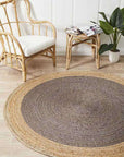 Rug Culture Rugs Polo Charcoal Grey Round Jute Rug