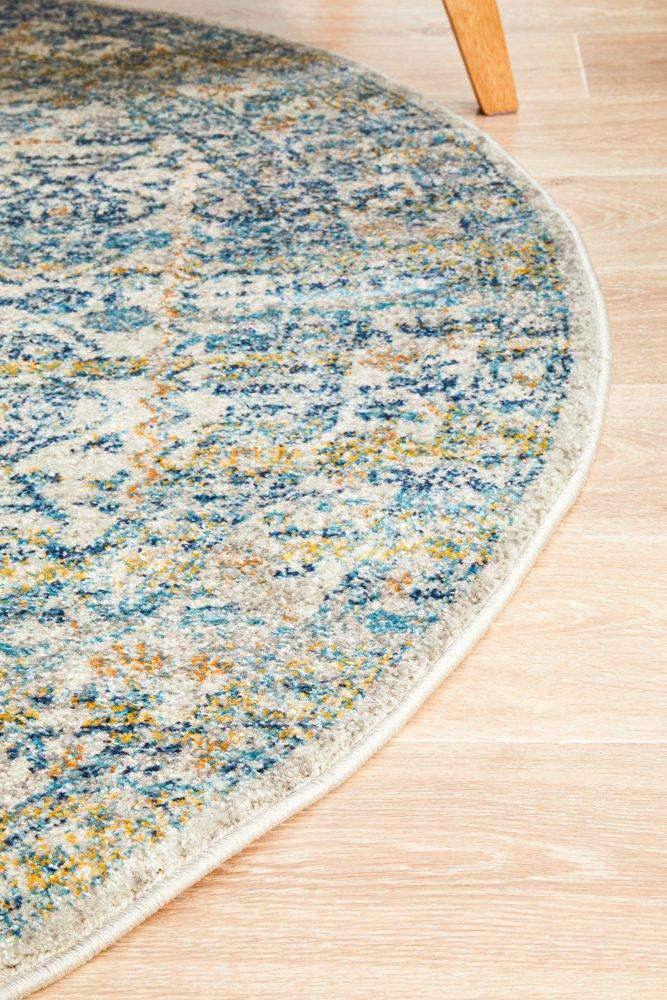 Rug Culture RUGS Rimini Blue &amp; Grey Transitional Round Rug (Discontinued)
