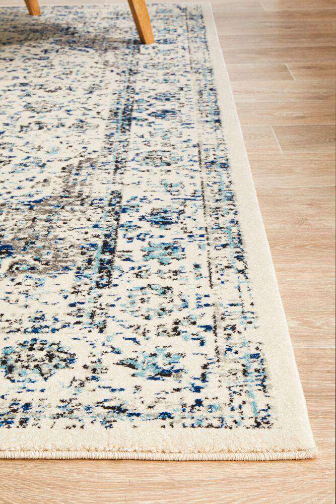 Rug Culture RUGS Sivas Ivory &amp; Blue Distressed Transitional Rug
