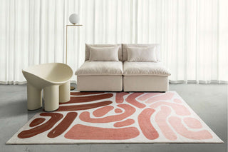 Sapa Pink and Red Abstract Washable Rug
