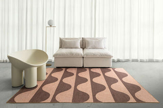 Sobe Pink and Burgundy Wave Stripe Indoor Outdoor Washable Rug