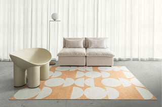 Tiari Half Moons Printed Peach and Cream Washable Rug