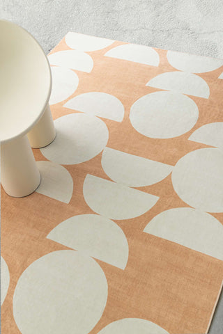 Tiari Half Moons Printed Peach and Cream Washable Rug