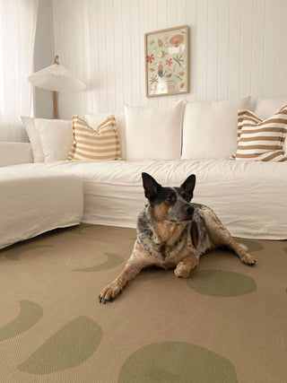 Tiba Green Brown Print Indoor Outdoor Washable Rug