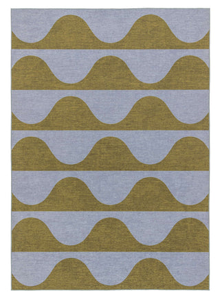 Wynwood Olive and Blue Wave Stripe Indoor Outdoor Washable Rug