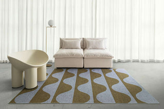 Wynwood Olive and Blue Wave Stripe Indoor Outdoor Washable Rug