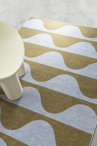 Wynwood Olive and Blue Wave Stripe Indoor Outdoor Washable Rug
