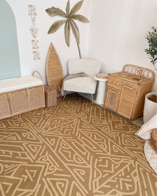 Zefta Beige Brown Print Indoor Outdoor Washable Rug