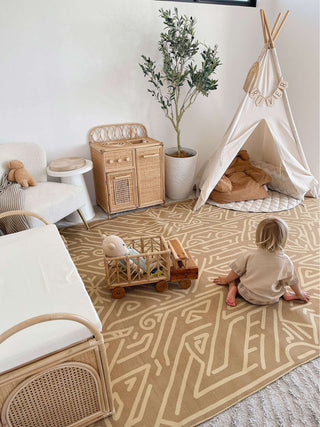 Zefta Beige Brown Print Indoor Outdoor Washable Rug