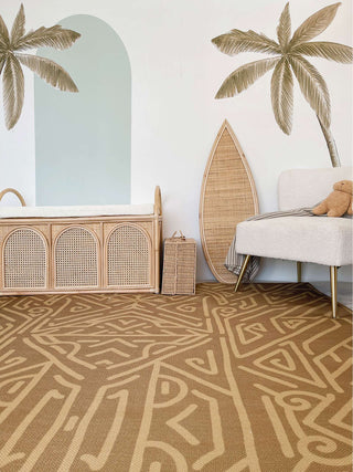 Zefta Beige Brown Print Indoor Outdoor Washable Rug