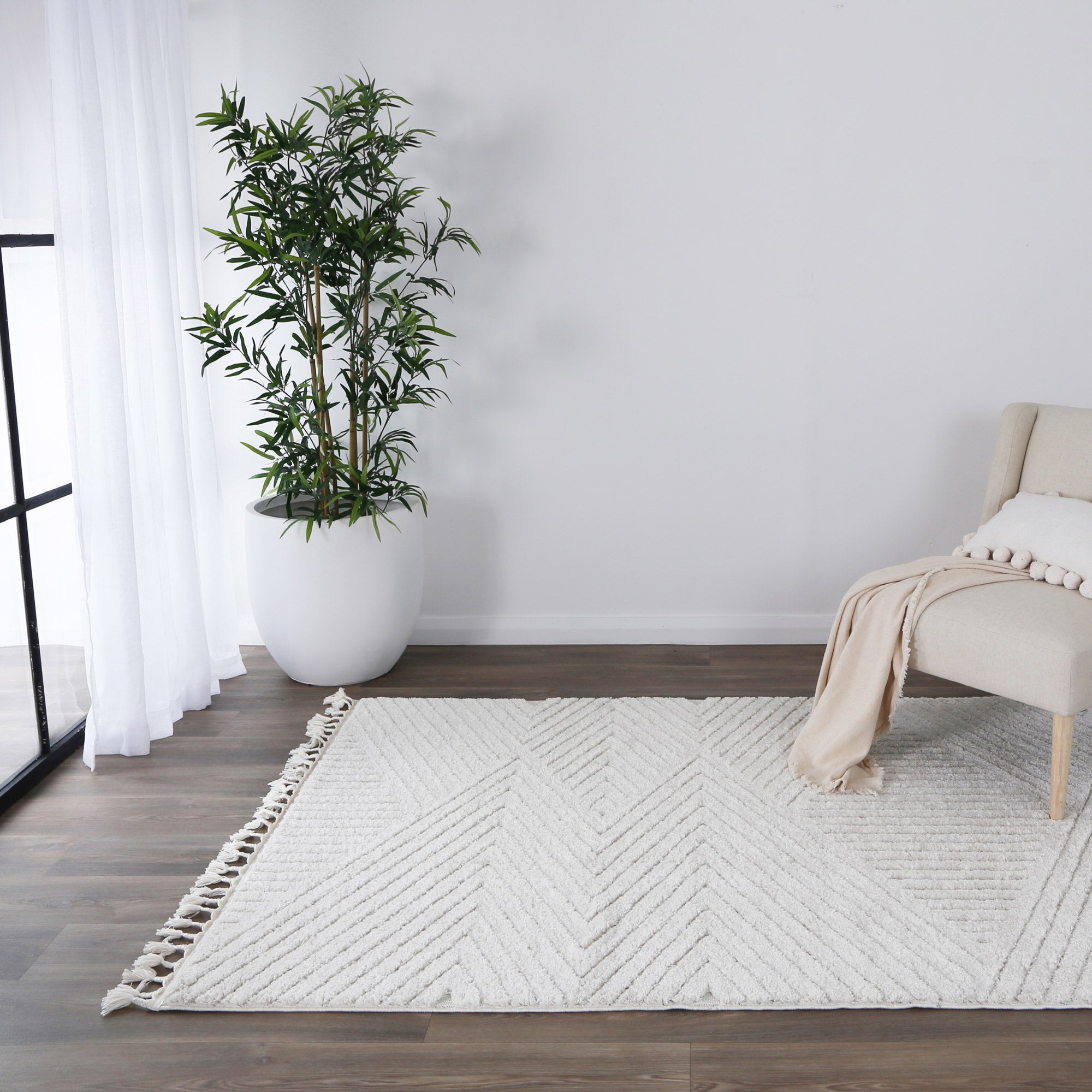 Farah Geometric Ivory Rug in living room | Simple Style Co