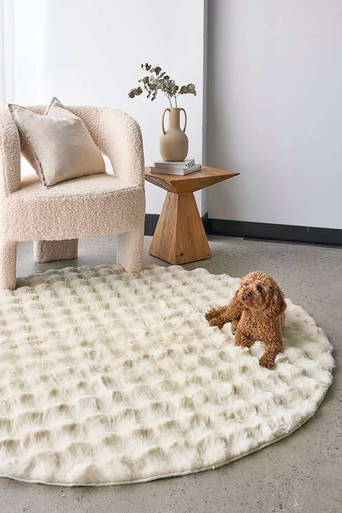 Bubble Natural Round Washable Rug