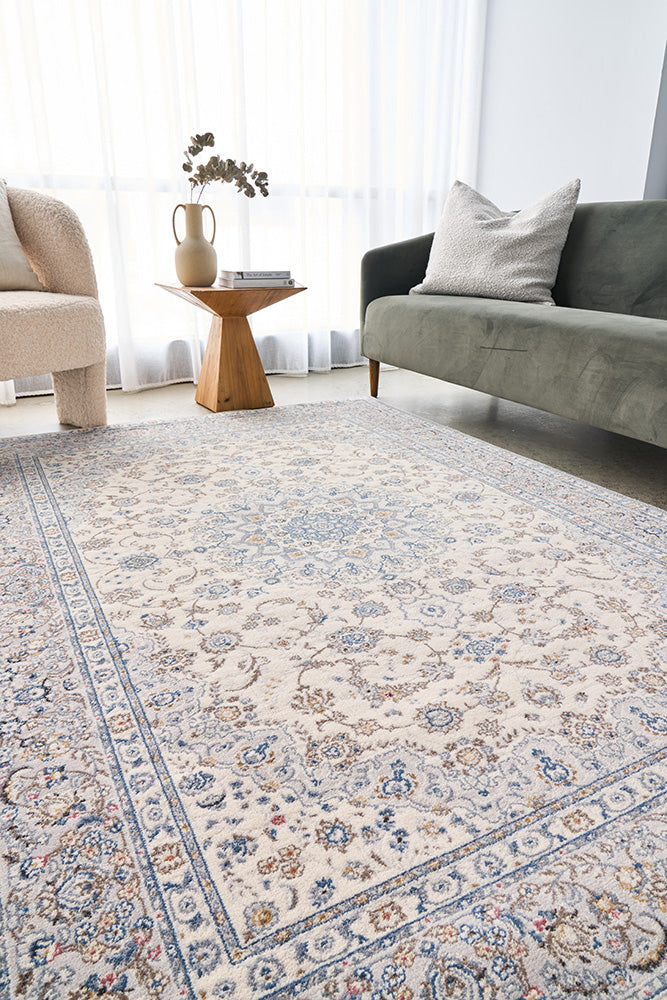 Melody Kashan Ivory Rug styled in living room | Simple Style Co